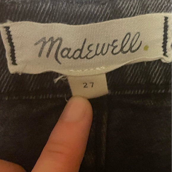 Madewell Raw Hem Notch Cut out Black High Waisted Denim Mini Skirt Size 27 - Picture 5 of 5